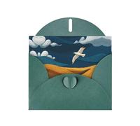 VVXBHGR Dark Green Holiday greeting check blank card and pearl beautiful blank note block Skylarks fly over the wheat fields prints