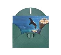 VVXBHGR Dark Green Holiday greeting check blank card and pearl beautiful blank note block Splashing sea lions prints