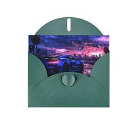 VVXBHGR Dark Green Holiday greeting check blank card and pearl beautiful blank note block Supercar In Future Sunset prints