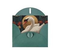VVXBHGR Dark Green Holiday greeting check blank card and pearl beautiful blank note block Swan in a flower bed prints