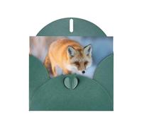 VVXBHGR Dark Green Holiday greeting check blank card and pearl beautiful blank note block The Fox Who Stepped on Snow prints