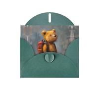 VVXBHGR Dark Green Holiday greeting check blank card and pearl beautiful blank note block The little bear traveling around the world prints