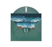 VVXBHGR Dark Green Holiday greeting check blank card and pearl beautiful blank note block The waves on the beach prints