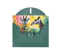 VVXBHGR Dark Green Holiday greeting check blank card and pearl beautiful blank note block Two giraffes. prints