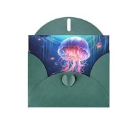 VVXBHGR Dark Green Holiday greeting check blank card and pearl beautiful blank note block Wandering Jellyfish prints