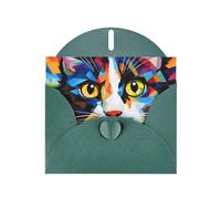 VVXBHGR Dark Green Holiday greeting check blank card and pearl beautiful blank note block Watercolor of a cat prints