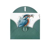 VVXBHGR Dark Green Holiday greeting check blank card and pearl beautiful blank note block Watercolor kingfisher with prey prints