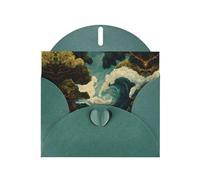 VVXBHGR Dark Green Holiday greeting check blank card and pearl beautiful blank note block Waves hitting the forest prints