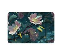 VVXBHGR Doormat floor mat 16x24in Fireflies on flower branches Prints water-absorbent Anti-slip, for front doors, entrances, and bathrooms