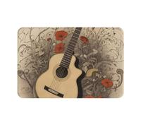 VVXBHGR Doormat floor mat 16x24in Guitar in the flowers Prints water-absorbent Anti-slip, for front doors, entrances, and bathrooms