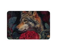 VVXBHGR Doormat floor mat 16x24in Wolf among the red roses Prints water-absorbent Anti-slip, for front doors, entrances, and bathrooms