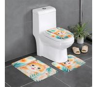 VVXBHGR Flannel anti-slip floor mat three-piece set 24x16in Free cartoon cat Prints thick and comfortable for bathroom, kitchen and toilet