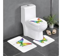 VVXBHGR Flannel anti-slip floor mat three-piece set 24x16in Rainbow colored butterfly Prints thick and comfortable for bathroom, kitchen and toilet