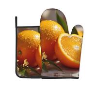 VVXBHGR Fresh orange prints Kitchen baking two-piece set of high-end heat-resistant gloves and insulation pads cooking set
