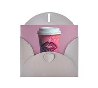 VVXBHGR Gray Holiday greeting check blank card and pearl beautiful blank note block Lip prints on coffee cup prints