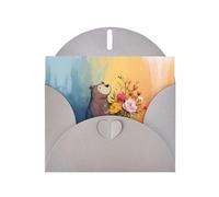 VVXBHGR Gray Holiday greeting check blank card and pearl beautiful blank note block Little bear next to the bouquet prints