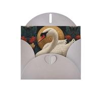 VVXBHGR Gray Holiday greeting check blank card and pearl beautiful blank note block Swan in a flower bed prints