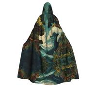 VVXBHGR Halloween adult hooded cape Waves hitting the forest Prints comfortable and soft with large brim suitable for dances parties and gatheringss