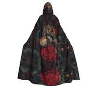 VVXBHGR Halloween adult hooded cape Wolf among the red roses Prints comfortable and soft with large brim suitable for dances parties and gatheringss
