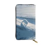 VVXBHGR Leather Long Clutch Wallet Arctic Fox on The Snowy Plains Prints Comfortable and Lightweight Zipper Closure for Storing Coins and Credit Cards.