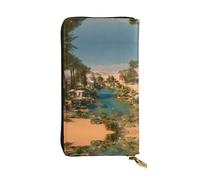 VVXBHGR Leather Long Clutch Wallet Desert Oasis Prints Comfortable and Lightweight Zipper Closure for Storing Coins and Credit Cards.