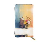 VVXBHGR Leather Long Clutch Wallet Little Bear Next to The Bouquet Prints Comfortable and Lightweight Zipper Closure for Storing Coins and Credit Cards.