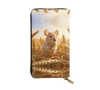 VVXBHGR Leather Long Clutch Wallet Little Mouse in The Wheat Field Prints Comfortable and Lightweight Zipper Closure for Storing Coins and Credit Cards.