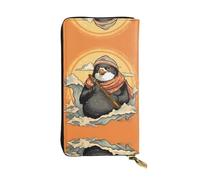 VVXBHGR Leather Long Clutch Wallet Penguin Playing The Flute Prints Comfortable and Lightweight Zipper Closure for Storing Coins and Credit Cards.
