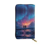 VVXBHGR Leather Long Clutch Wallet Penguin Under The Aurora Prints Comfortable and Lightweight Zipper Closure for Storing Coins and Credit Cards.