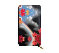 VVXBHGR Leather Long Clutch Wallet Rainbow Passing Through Maple Leaves Prints Comfortable and Lightweight Zipper Closure for Storing Coins and Credit Cards.