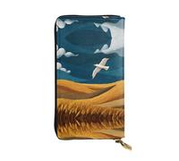 VVXBHGR Leather Long Clutch Wallet Skylarks Fly Over The Wheat Fields Prints Comfortable and Lightweight Zipper Closure for Storing Coins and Credit Cards.