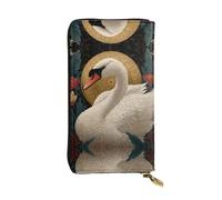 VVXBHGR Leather Long Clutch Wallet Swan in a Flower Bed Prints Comfortable and Lightweight Zipper Closure for Storing Coins and Credit Cards.