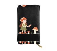VVXBHGR Leather Long Clutch Wallet The Little Girl Picking Mushrooms Prints Comfortable and Lightweight Zipper Closure for Storing Coins and Credit Cards.