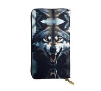 VVXBHGR Leather Long Clutch Wallet Wolf with Bared Fangs Prints Comfortable and Lightweight Zipper Closure for Storing Coins and Credit Cards.