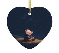 VVXBHGR Pig in the starry sky Prints Christmas Ceramic Love Pendant with gold wire rope for easy hanging Decoration
