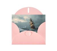 VVXBHGR Pink Holiday greeting check blank card and pearl beautiful blank note block A ship in the storm prints