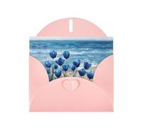 VVXBHGR Pink Holiday greeting check blank card and pearl beautiful blank note block Blue Tulips by the Sea prints