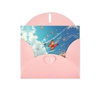 VVXBHGR Pink Holiday greeting check blank card and pearl beautiful blank note block Colorful butterflies flying all over the sky prints