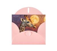 VVXBHGR Pink Holiday greeting check blank card and pearl beautiful blank note block Giraffe looking at the moon prints
