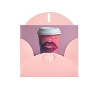 VVXBHGR Pink Holiday greeting check blank card and pearl beautiful blank note block Lip prints on coffee cup prints