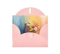 VVXBHGR Pink Holiday greeting check blank card and pearl beautiful blank note block Little bear next to the bouquet prints