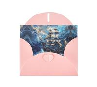VVXBHGR Pink Holiday greeting check blank card and pearl beautiful blank note block Pirate ship in the waves prints