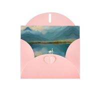 VVXBHGR Pink Holiday greeting check blank card and pearl beautiful blank note block Swan in the light of the lake prints
