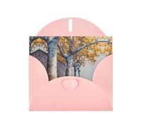 VVXBHGR Pink Holiday greeting check blank card and pearl beautiful blank note block Sycamore trees on the street prints
