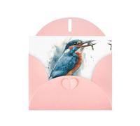 VVXBHGR Pink Holiday greeting check blank card and pearl beautiful blank note block Watercolor kingfisher with prey prints