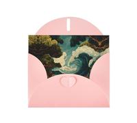 VVXBHGR Pink Holiday greeting check blank card and pearl beautiful blank note block Waves hitting the forest prints