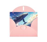 VVXBHGR Pink Holiday greeting check blank card and pearl beautiful blank note block Whales swimming under the sea prints