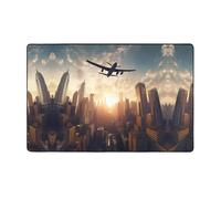 VVXBHGR Plane flying over tall buildings Prints Flannel Fabric Carpet 60x39in Floor Mat for Living Room, Office, Coffee Table, Bed, Balcony