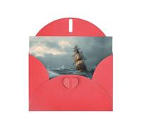 VVXBHGR Red Holiday greeting check blank card and pearl beautiful blank note block A ship in the storm prints