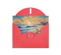 VVXBHGR Red Holiday greeting check blank card and pearl beautiful blank note block airborne seagulls prints